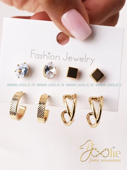 گوشواره زنانه گلد پک هشت عددی کد E1179/82