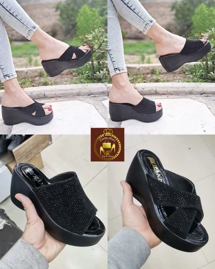 صندل و روفرشی مجلسی لژدار نگینی زنانه