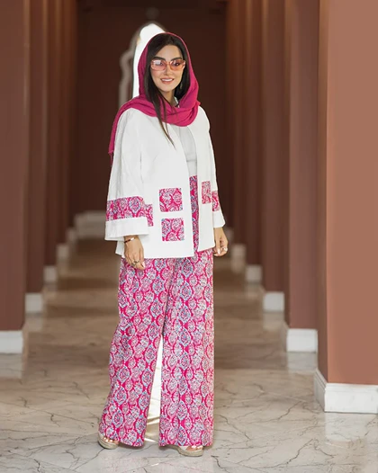 کت و شلوار ژاکارد تیکه دوزی