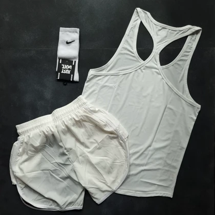 ست رکابی و شلوارک نایکی با تم سفید + جوراب