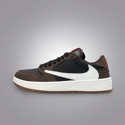 کفش کتانی زنانه نایک ایر جردن 1 ترویس دارک موکا (Nike Air Jordan 1 x Low Travis Scott Dark Mocha) کد 2336