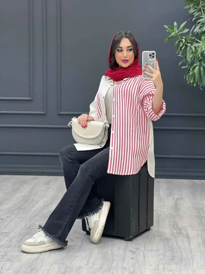 مانتو لینن راه راه ترکیبی