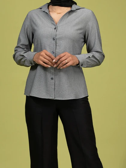 شومیز زنانه کتان راه راه کژوال تابستانی یقه مردانه پریناز