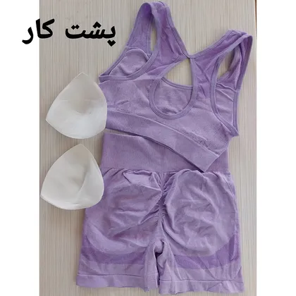 ست ورزشی نیم‌تنه شورتک زنانه پشت چین‌دار سیملس