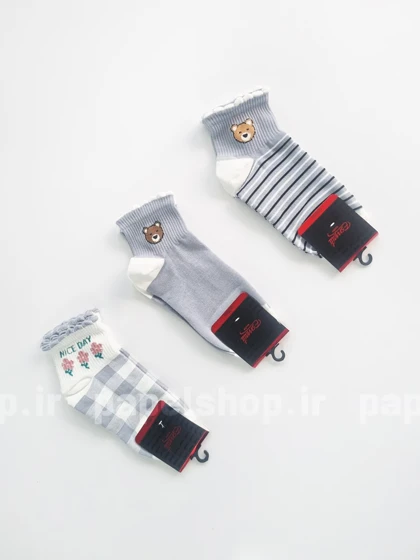 جوراب نیم ساق نخ پنبه طرح خرس و گل