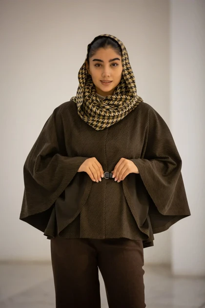 پالتو پانچ ژاکارد کمربنددار