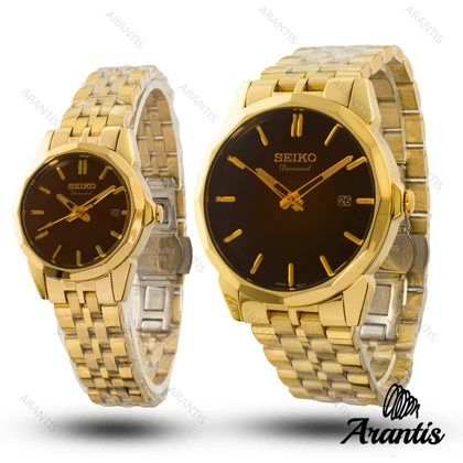 ساعت ست سیکو diamond طلایی صفحه قهوه ای s-10207