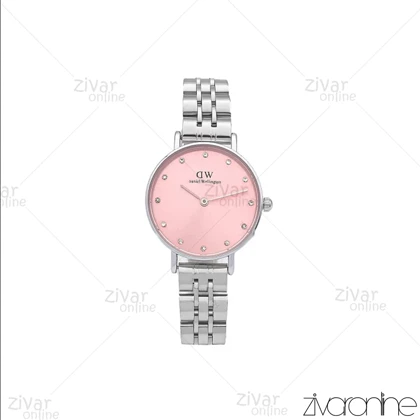 ساعت دنیل ولینگتون زنانه نقره ای صفحه صورتی ایندکس نگین‌دار 106045