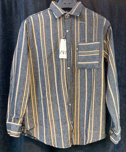 پیراهن نخی راه راه ذغالی و کرم - طراحی مینیمال پرمیوم