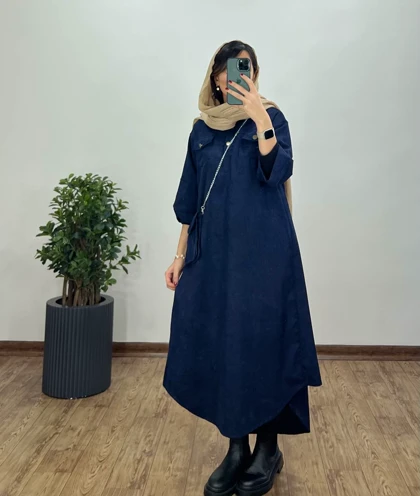 پیراهن مانتویی بلند به همراه کیف