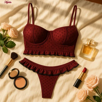 ست شورت و نیم‌تنه زنانه مدل فنردار رنگ قرمز ماییلدا کد 5432-606