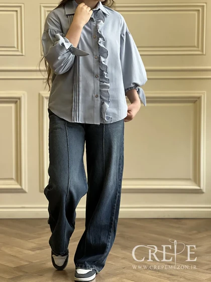 شومیز چین‌دار آبی