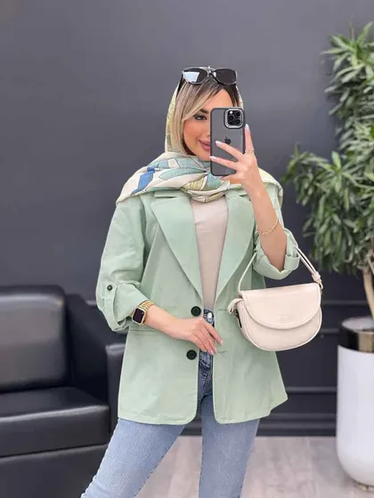 مانتو لینن دو دکمه جیب نما