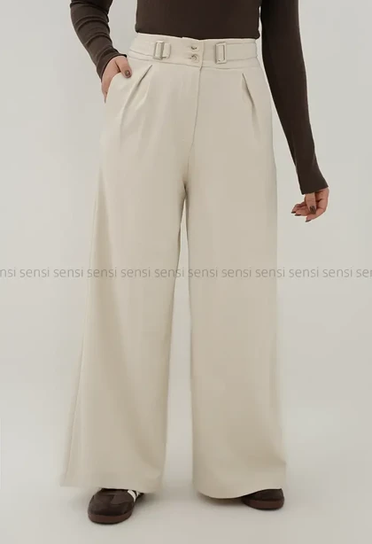 شلوار کتان کج راه سگک نما کد1004537