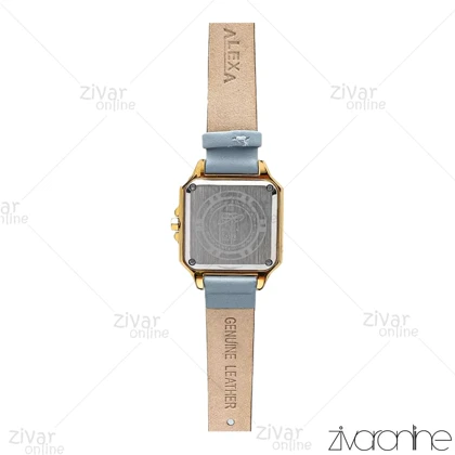 ساعت الکسا اسپشیال A2019 زنانه طلایی آبی دور نگین بند چرمی 106212