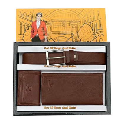 ست سه تکه کیف پول کمربند و جاکارتی مردانه چرمی