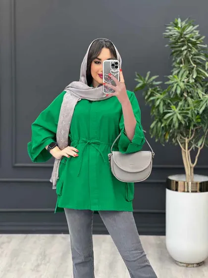 مانتو لینن کمرگت بغل جیب