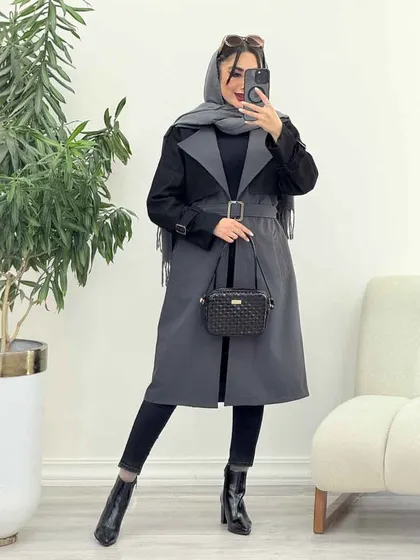 بارانی جین ترکیبی دو جیب