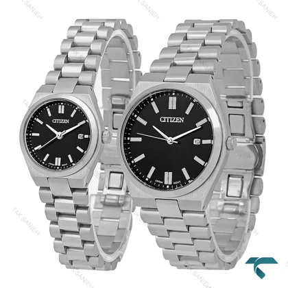ساعت ست سیتیزن کلاسیک نقره ای صفحه مشکی Citizen-8197-S