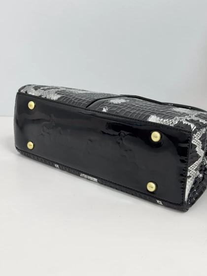 کیف کروکدیلی مستطیلی کانگورو سفید مشکی