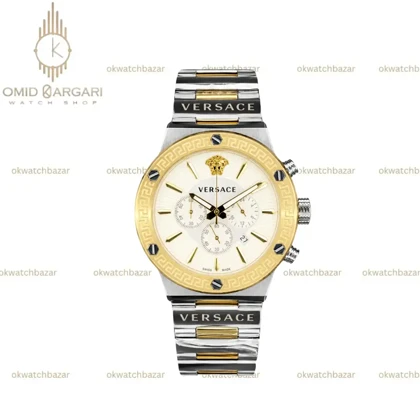 ساعت مچی ورساچه کورنوگراف بند سیلورطلایی صفحه سفید Versace