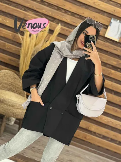مانتو لینن دودکمه یقه پهن