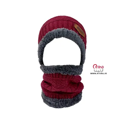کلاه و شال زمستانی بچه گانه/ پسر و دختر رنگ زرشکی
