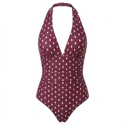 مایو یک‌تکه Cupshe مدل Maroon Polka Dot Tummy Control