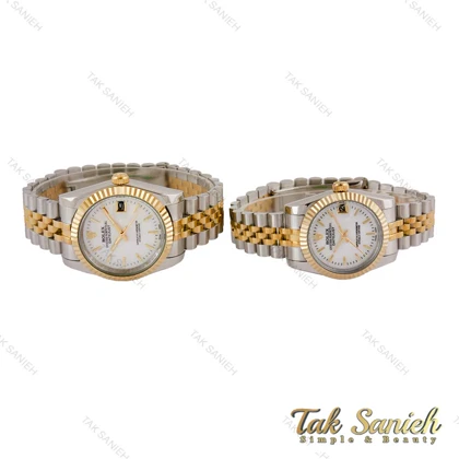 ساعت ست رولکس دورنگ طلایی صفحه سفید صدفی خطی Rolex-5210-S