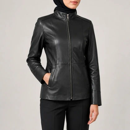 کاپشن چرم طبیعی زنانه کد 502