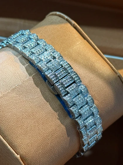 ساعت فول نگین زنانه طرح رولکس ابی کاربنی