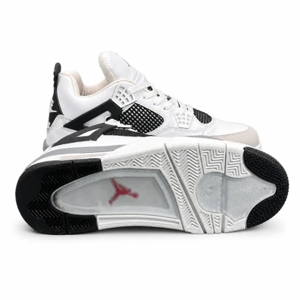 کتانی سایز بزرگ پا مردانه مدل جردن 4سفید مشکی JORDAN 4