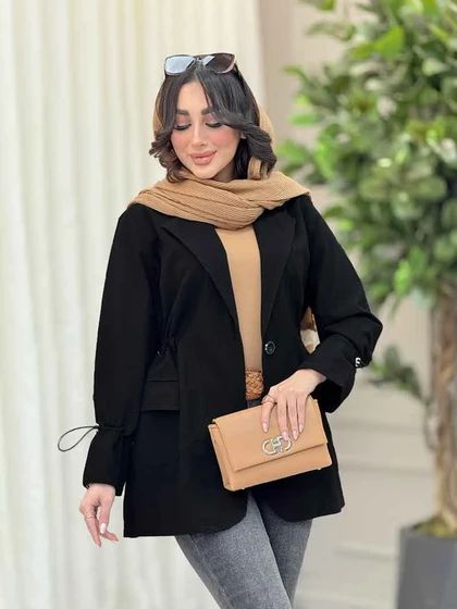مانتو تک دکمه کمرگت دو جیب