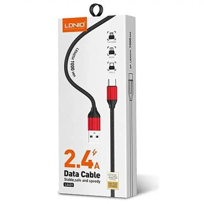 کابل میکرو یو اس بی الدنیو LDNIO مدل LS431 جریان 2.4 آمپر 1 متر