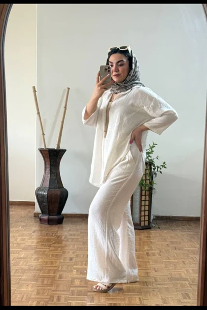 شومیز شلوار گره‌ای لینن
