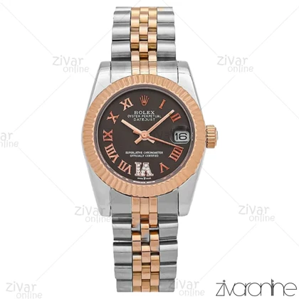 ساعت رولکس دیت جاست زنانه رزگلد نقره ای ایندکس اعداد رومی 106897