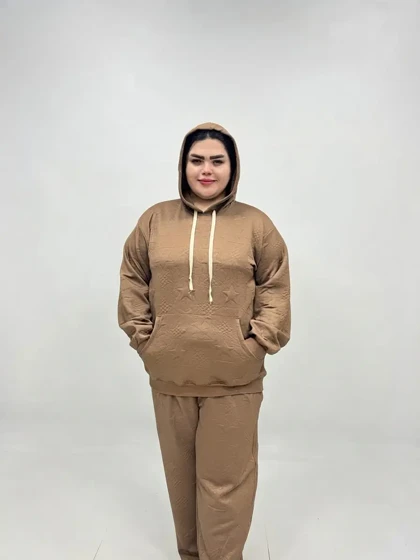 ست هودی و شلوار سایز بزرگ زنانه طرح ستاره برجسته