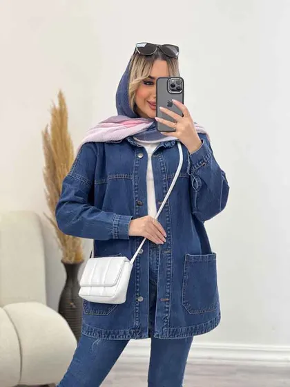 مانتو جین برش‌دار دو جیب