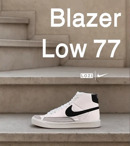 کفش کتانی ساق‌دار مردانه و زنانه سفید مشکی Nike Blazer Low 77 مدل 7930