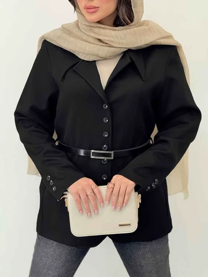 مانتو کتی آستین سه دکمه کمردار