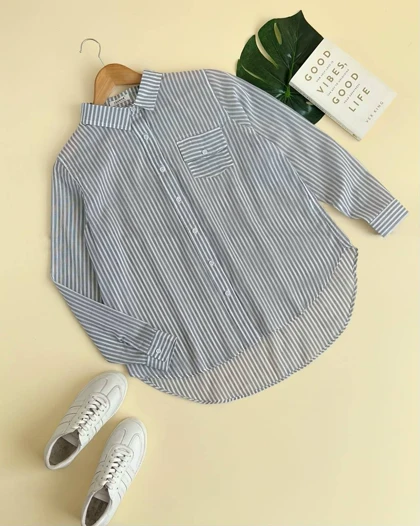 شومیز مانتویی راه راه نخی کد 2101