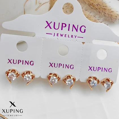 گوشواره میخی ژوپینگ طرح قلب پاپیونی نگین‌دار