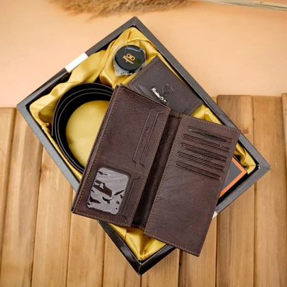 ست چهار تکه کیف پول کمربند و جاکارتی مردانه چرمی massimo dutti 106-4