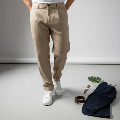 شلوار مردانه بنگال کش دم پا ساده مدل Behnam-کرم