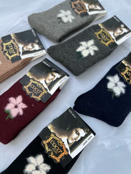 جوراب پشمی حوله ای گل