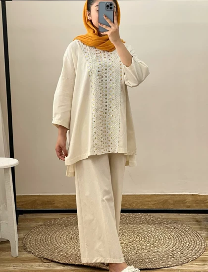 ست لینن با خرجکار هندی کد 2896