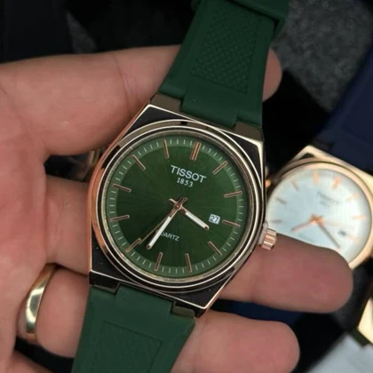 ساعت مچی مردانه تیسوت بند رابر سبز با موتور کوارتز + جعبه و باطری اضافه