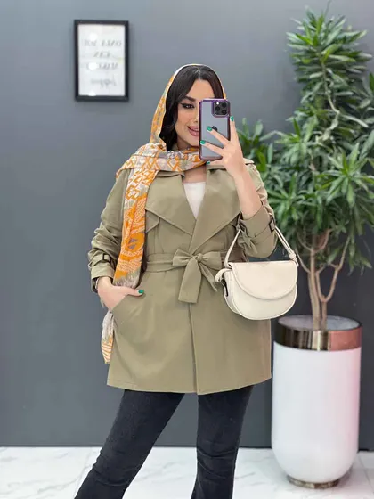 مانتو لینن پشت ژیله کمربندی