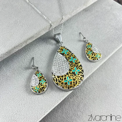 نیم ست طلاروس میناکاری نگین‌دار 10179