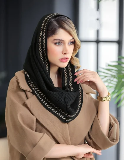 شال بافت ریز رینگی طرح حاشیه پیچازی | لطیف و خاص برای استایل زمستانی